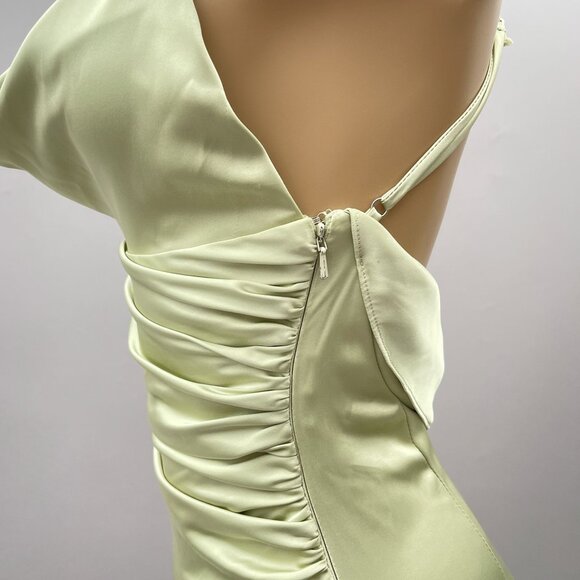 Katie May Los Angeles Ryder Cowl Neck Ruched Satin Maxi Gown Light Green XS - Picture 7 of 15